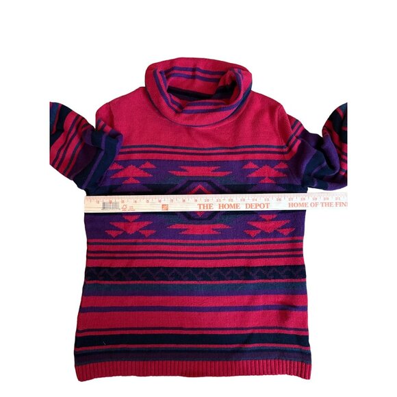 Chaps Retro Southwestern Tribal Aztec Cowl Neck Sweater Large Red Cowgirl - Picture 7 of 7
